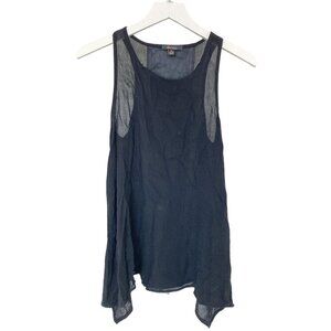 Ella Moss Faux Leather Detail Tank Top Lightweight Tunic Style Hem